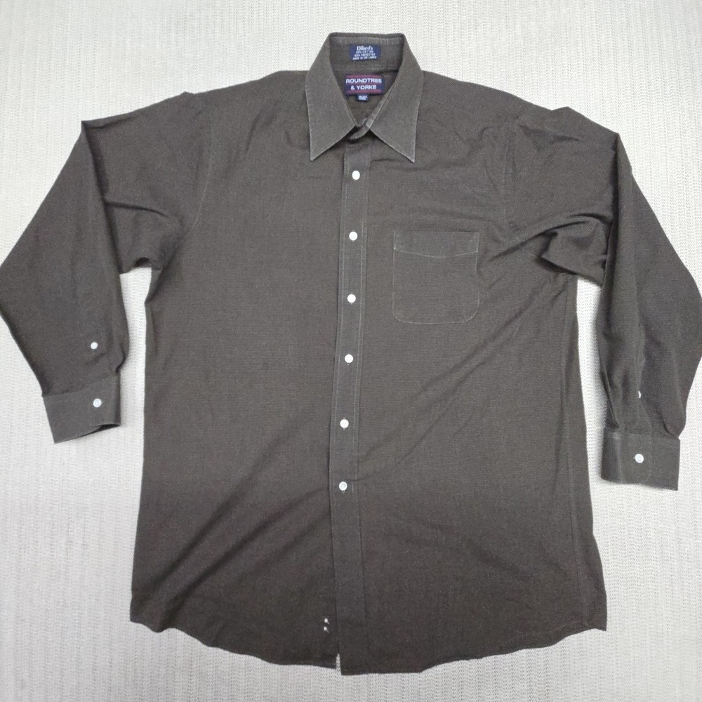 Roundtree & Yorke Shirt Mens Large 16 34/35 Gray Check Long Sleeve Button Up